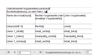 Tabelle: Vorgabeseiten zuordnen